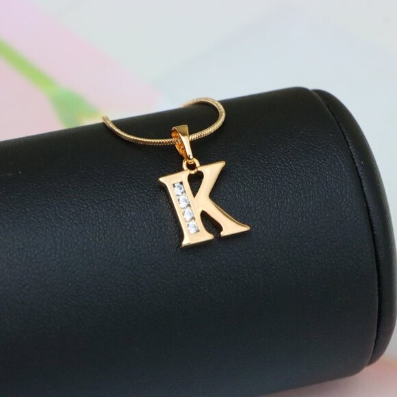 "Rose Gold Letter K Pendant with Crystals – 18K Gold Plated Charm, XPPT1360 - Picture 7 of 13